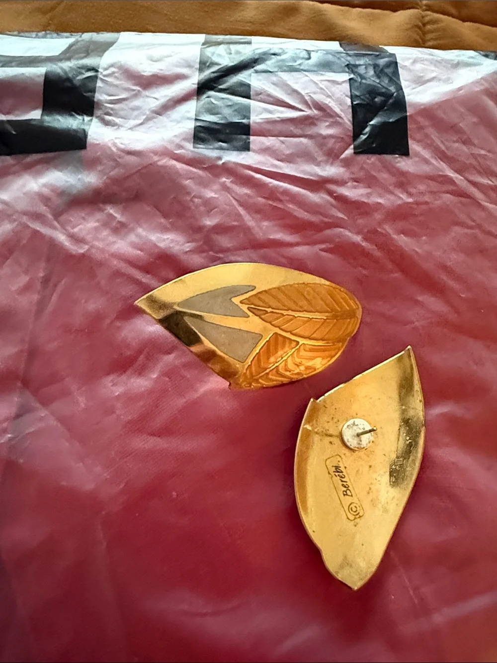 Gold Leaf Design  - Gold and Silver Accents Pierced Earrings